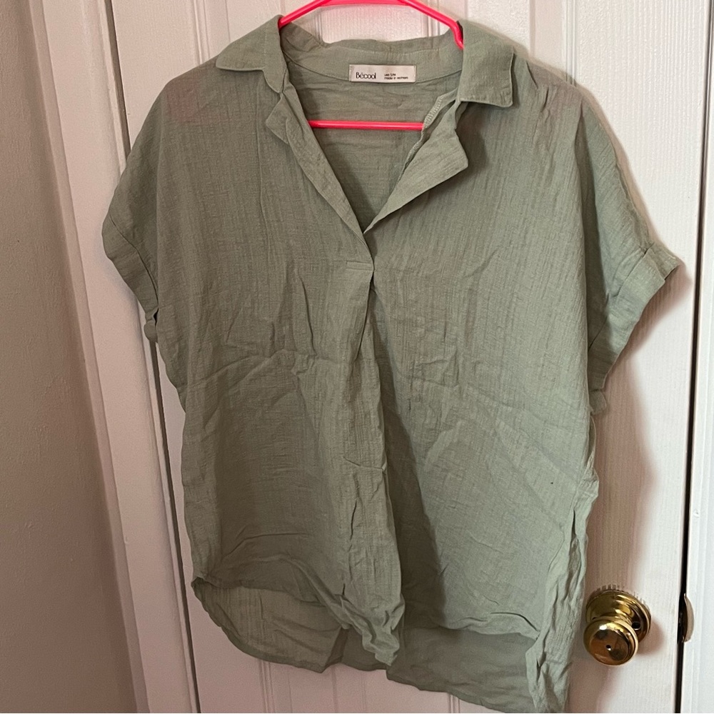 Sage Linen Short Sleeve Top